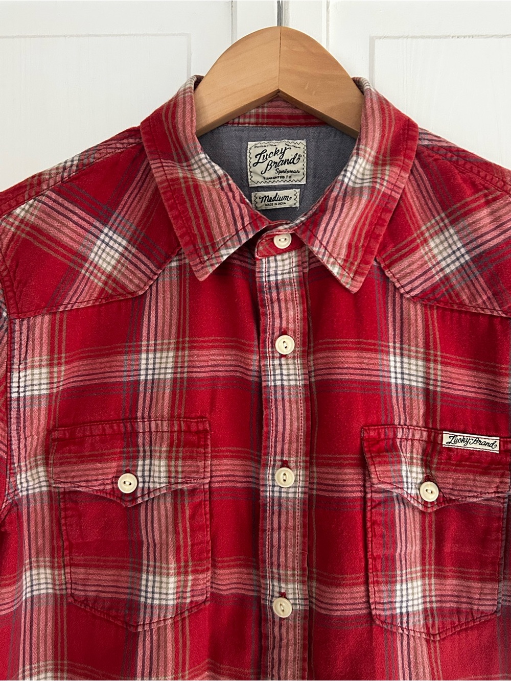 Lucky Brand Men’s Size M Short Sleeve Vintage Western Button Down Plaid Shirt - Picture 8 of 13